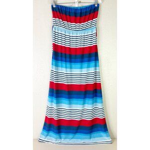 Chelsey Large Maxi Tube Top Striped Red White Blue Patriotic Dress Poly/Span EUC